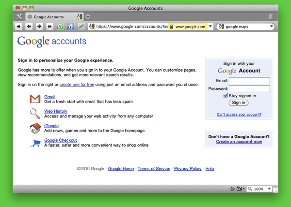 Screen shot of Google Accounts: Create Your Account page.